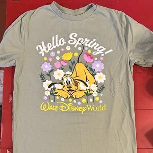 Disney World Green T-Shirt with Pluto and Flowers XS
